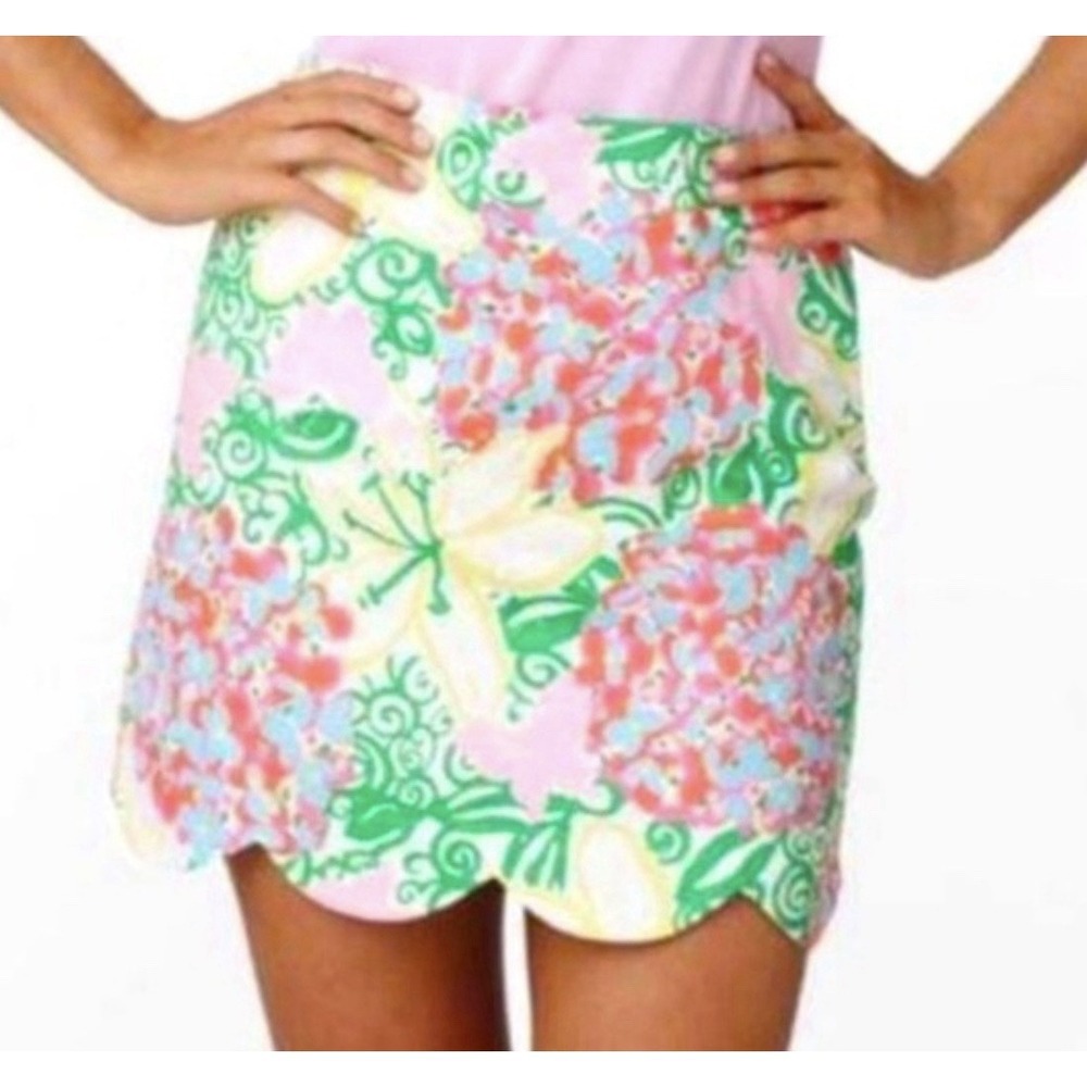 Lilly Pulitzer Callie Mariposa Floral Mini Skirt Scalloped Hem Cotton Lined 6